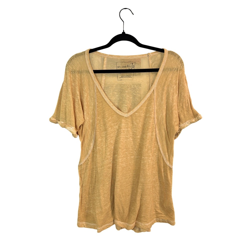 We The Free Yellow V-Neck Tee Womens XS Slouchy Burnout Short Sleeve Boho Top